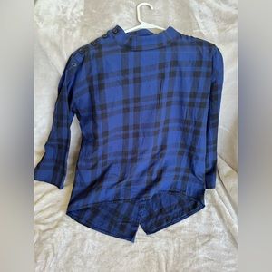 Madewell Mockneck Tartan Plaid w Buttons and Split Back Petals